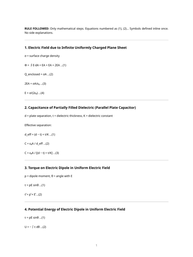 Class 12 Physics - 20 Important Derivations (Strict Board Format) | PDF ...