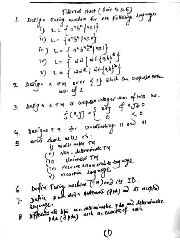 TAFL Tutorial Unit 4,5 | PDF