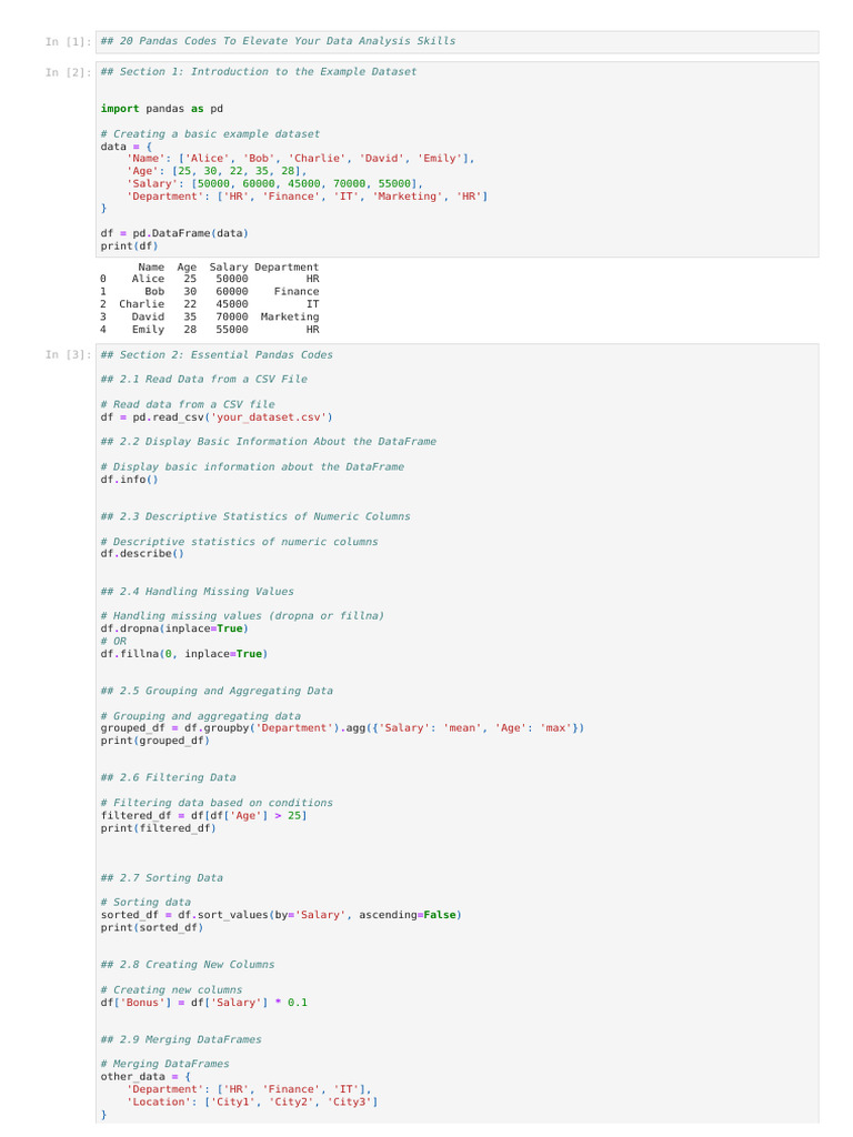 20 Pandas Codes To Master Data Analysis | PDF | Computing | Computer ...