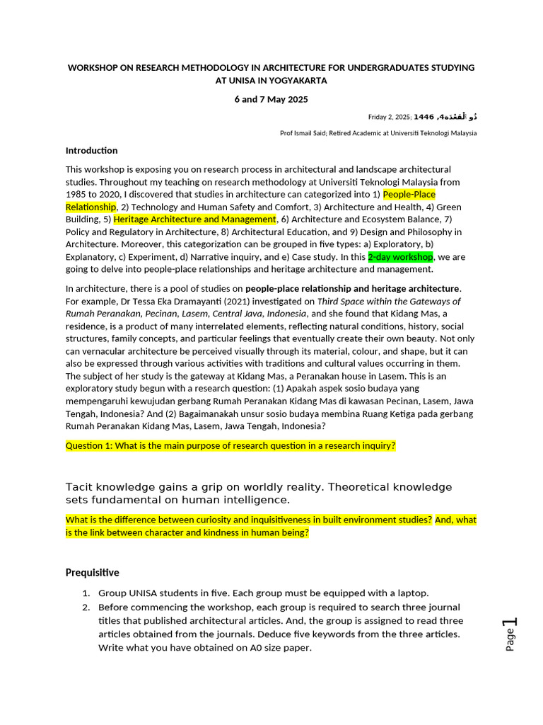 Workshop On Research Methodology in Architecture Unisa May 2025 | PDF ...