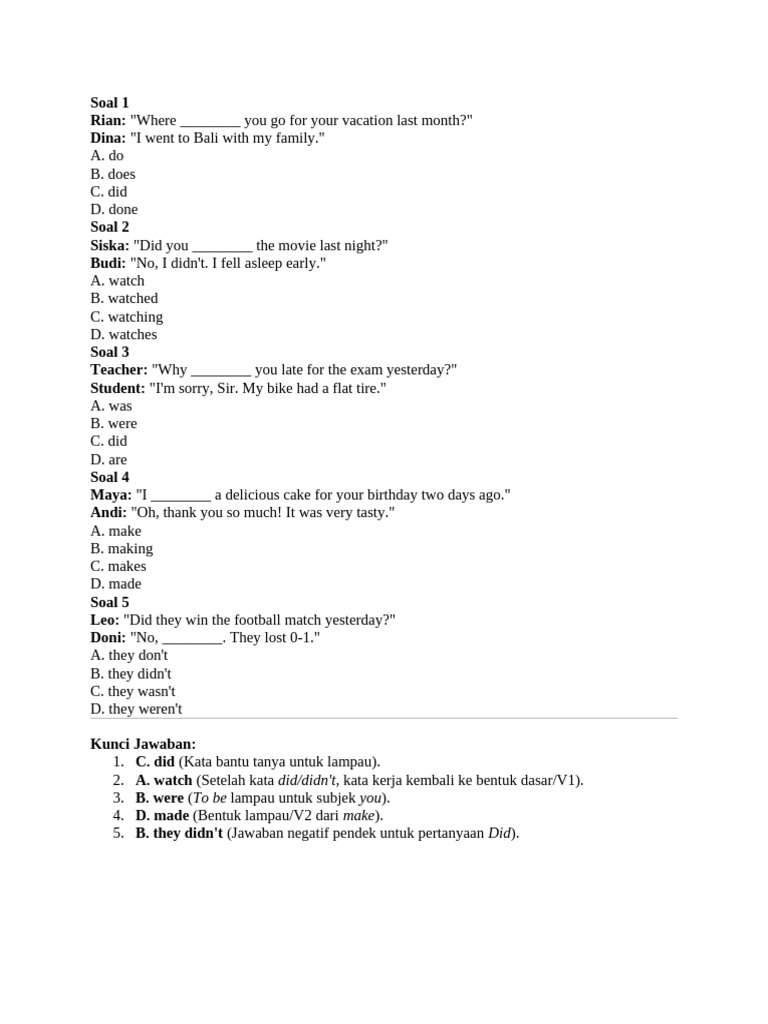 Soal Simple Past Tense Part 2 | PDF | Chess Theory | Chess