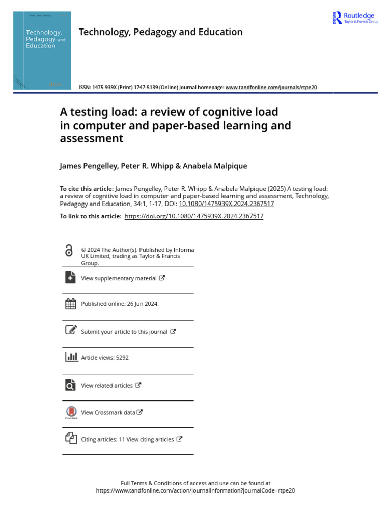 A Testing Load A Review of Cognitive Load in Computer and Paper-Based ...