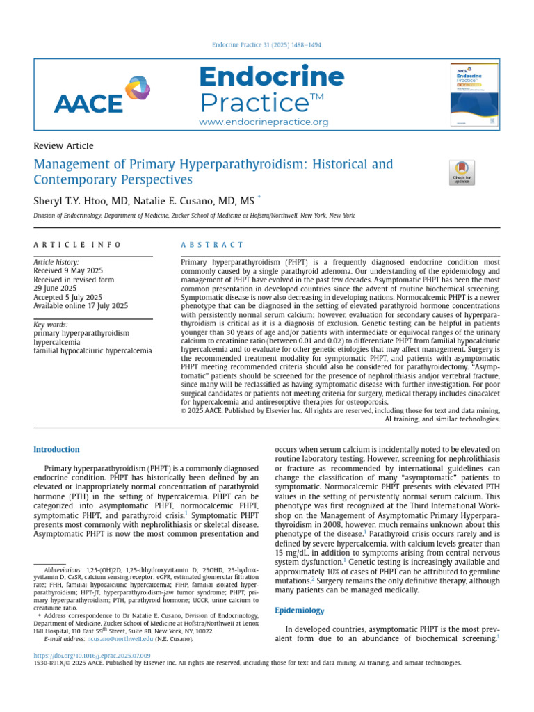 Management of Primary Hyperparathyroidism-Historical and Contemporary ...
