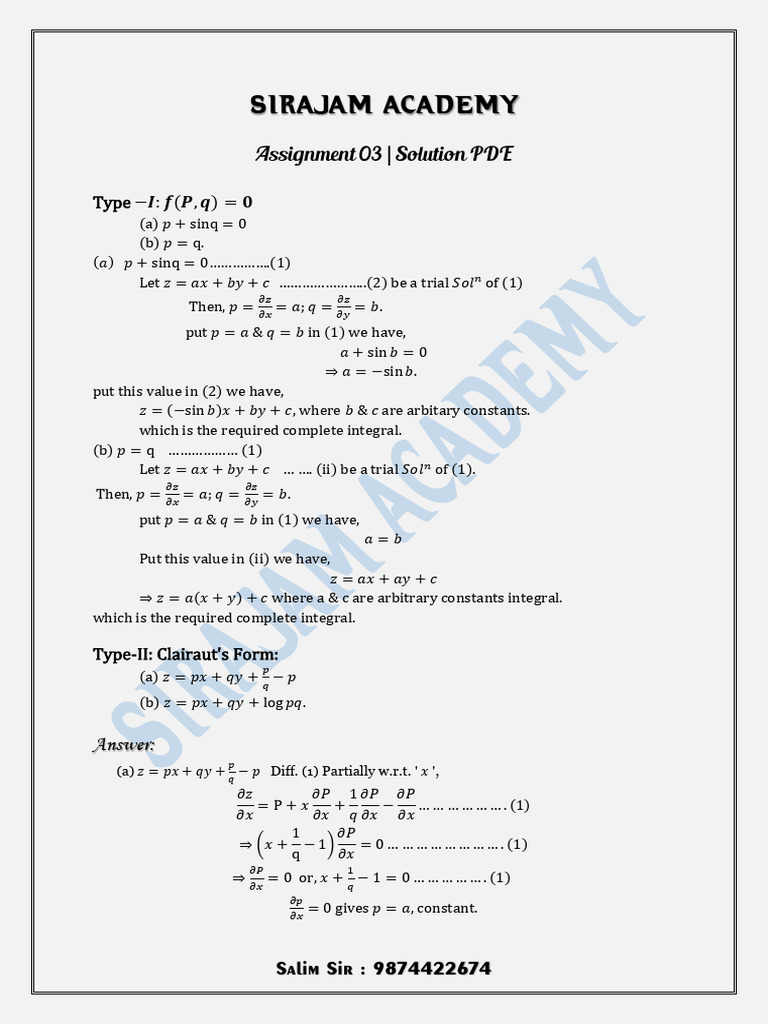 Assignment 03 Solution PDE | PDF | Mathematics | Mathematical Objects