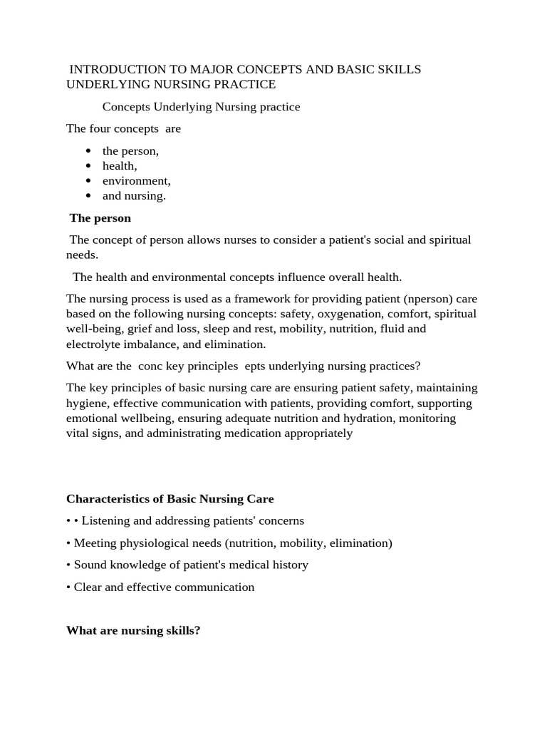 Introduction To Major Concepts and Basic Skills Underlying Nursing ...