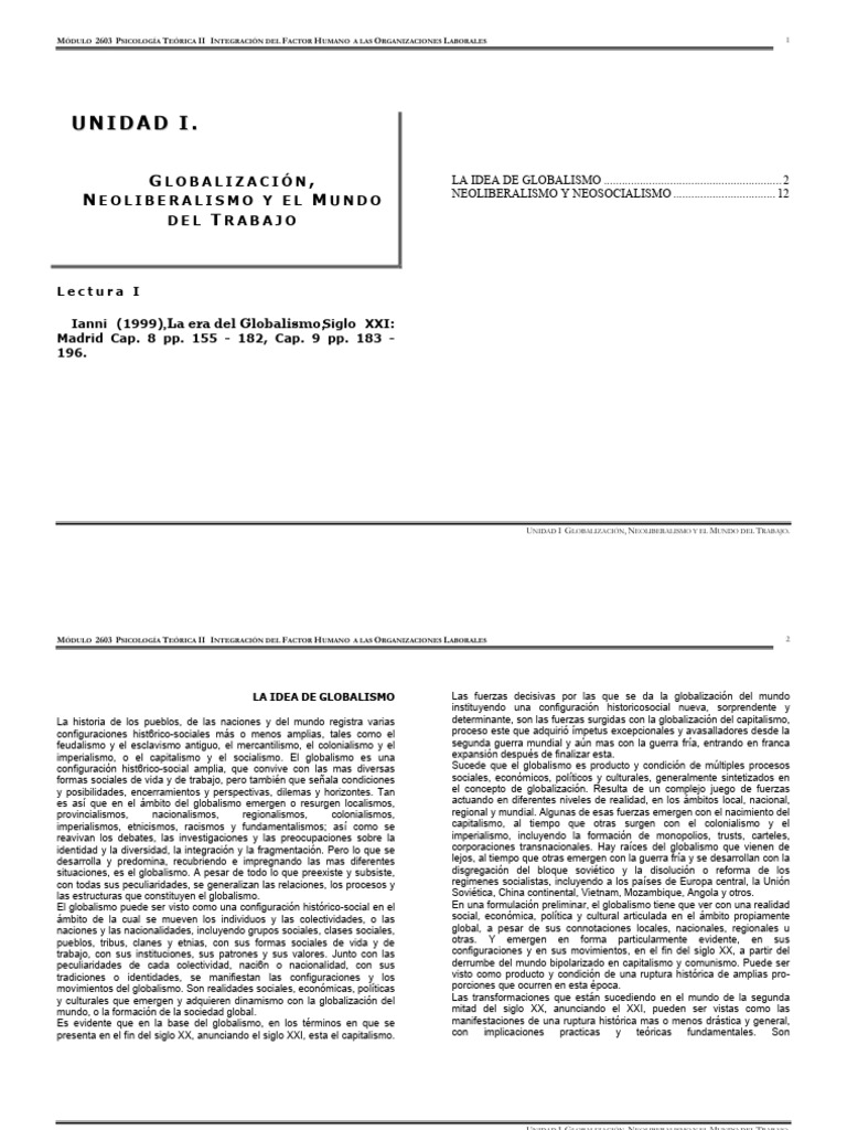 Globalizacion, Neoliberalismo y El Mundo Del Trabajo | PDF ...