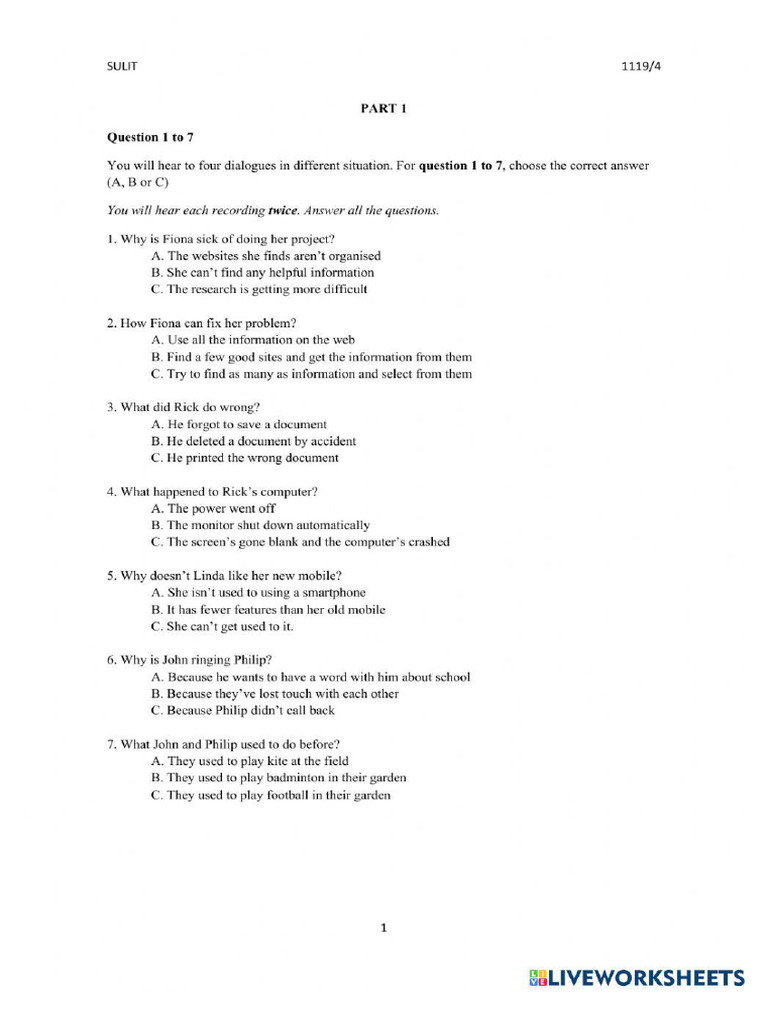 Worksheet 1126853 | PDF