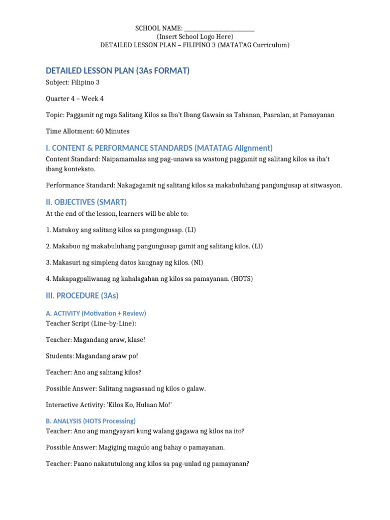 Expanded Deped Ready DLP Filipino3 q4w4 | PDF