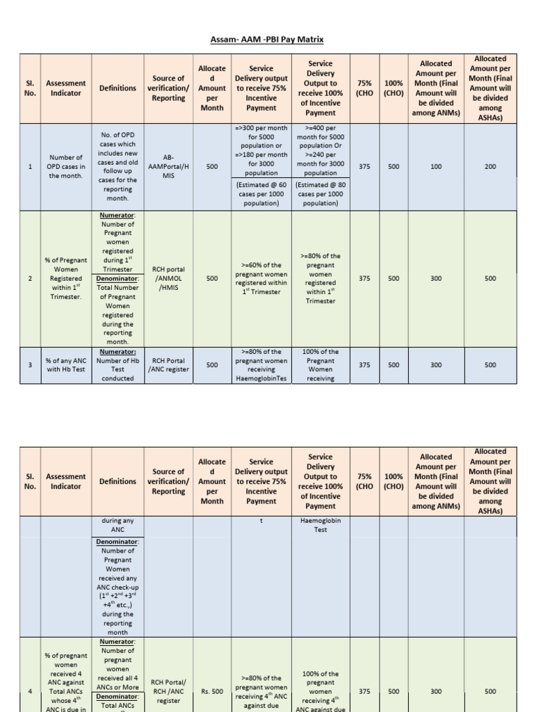 PBI Criteria Pay Matrix AAM - CHO SSD | PDF | Human Diseases And ...