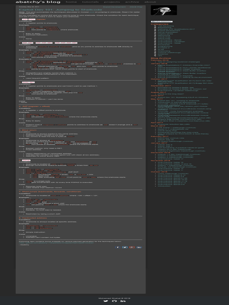 Abatchy's Blog - Exploit Dev 101 - Jumping To Shellcode | PDF ...