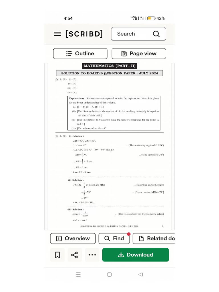 Math Board Answer Sheet 2024 | PDF