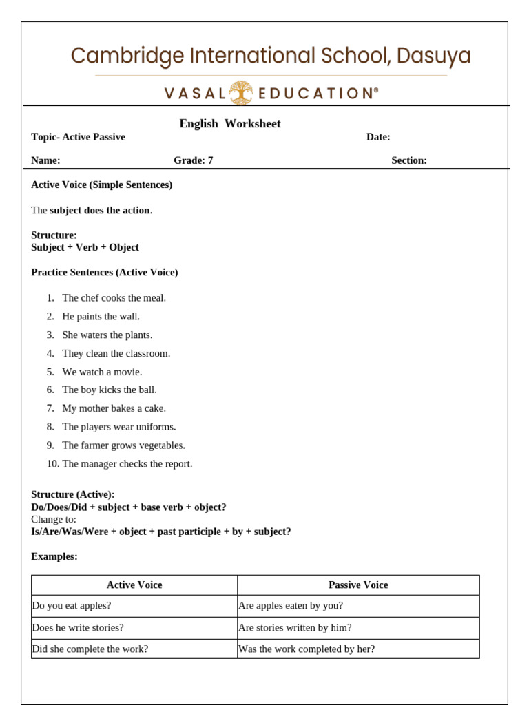 Active Passive Voice Worksheet 1 | PDF