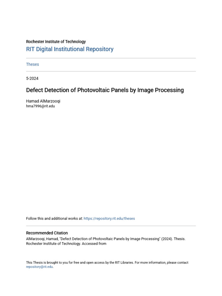 Defect Detection of Photovoltaic Panels by Image Processing | PDF ...