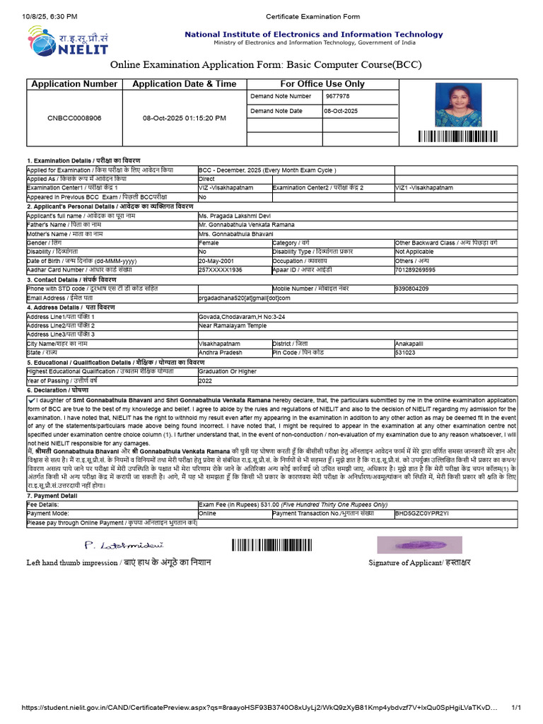Dhana's BCC Form | PDF