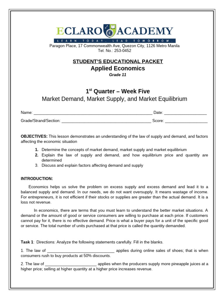 Learning Packet Applied Economics Week 5 | PDF | Economic Equilibrium ...