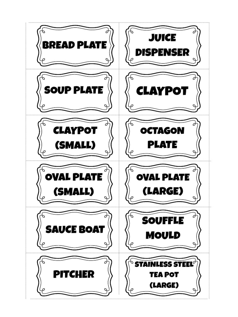 Black White Vintage Frame Kitchen Food Label | PDF | Cookware And ...