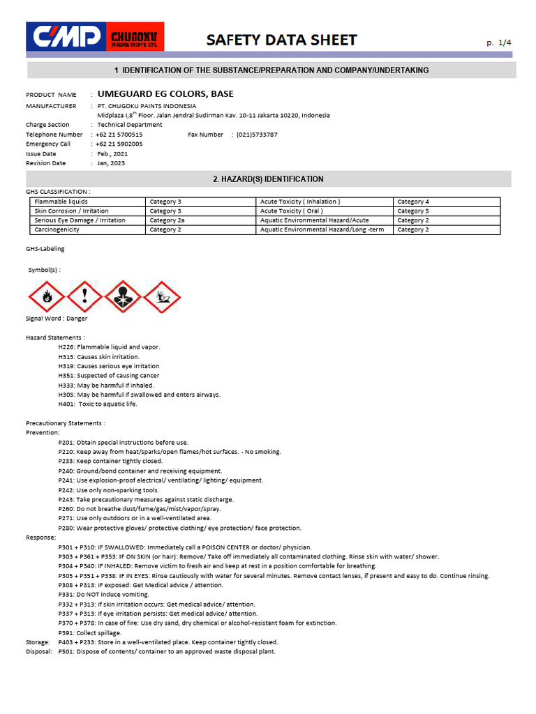 Sds-Umeguard Eg Colors, Base + Hard | PDF | Dangerous Goods | Waste