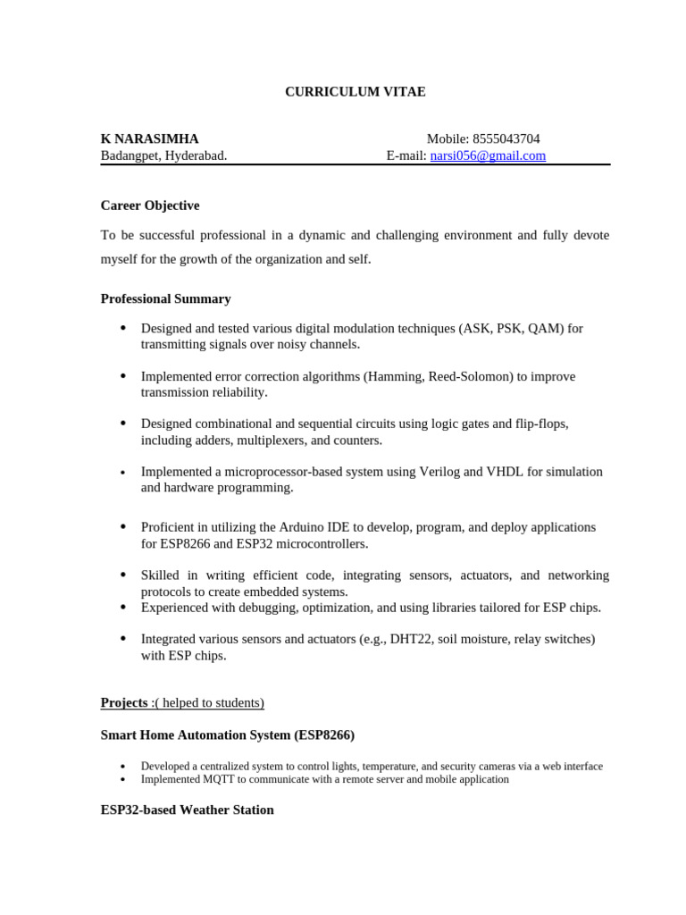 Resume For Lab Assistant | PDF | Embedded System | Arduino