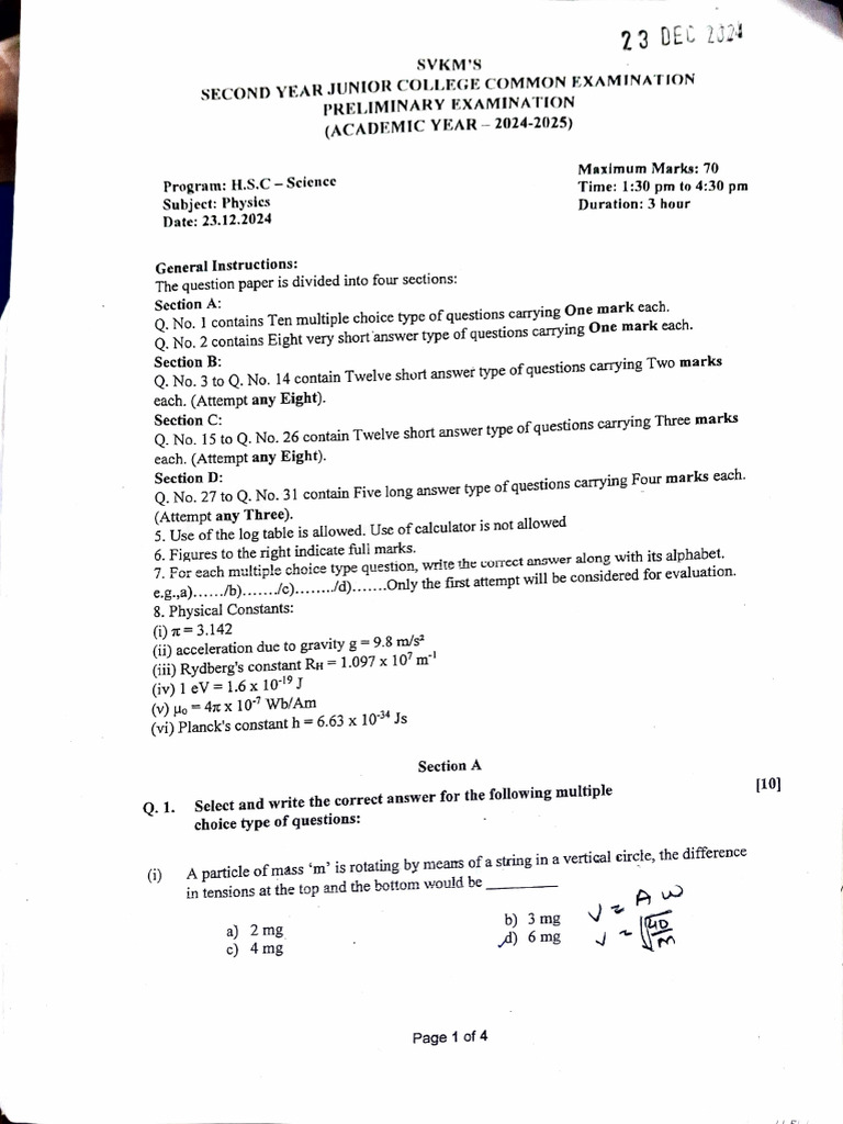 Physics Model Question Paper | PDF | Magnetic Field | Electron
