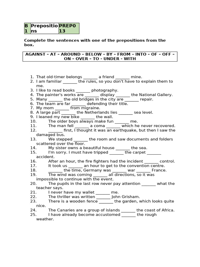 Pre Postion B 1 Exercise 1 | PDF