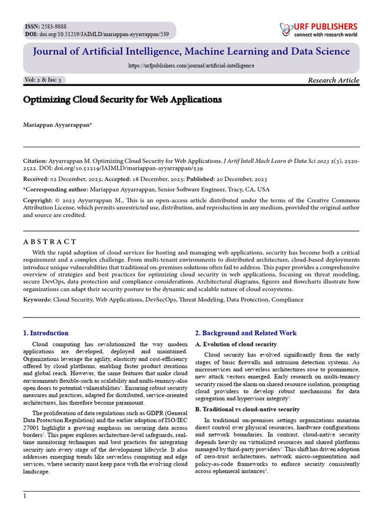 Optimizing Cloud Security For Web Applications | PDF | Cloud Computing ...