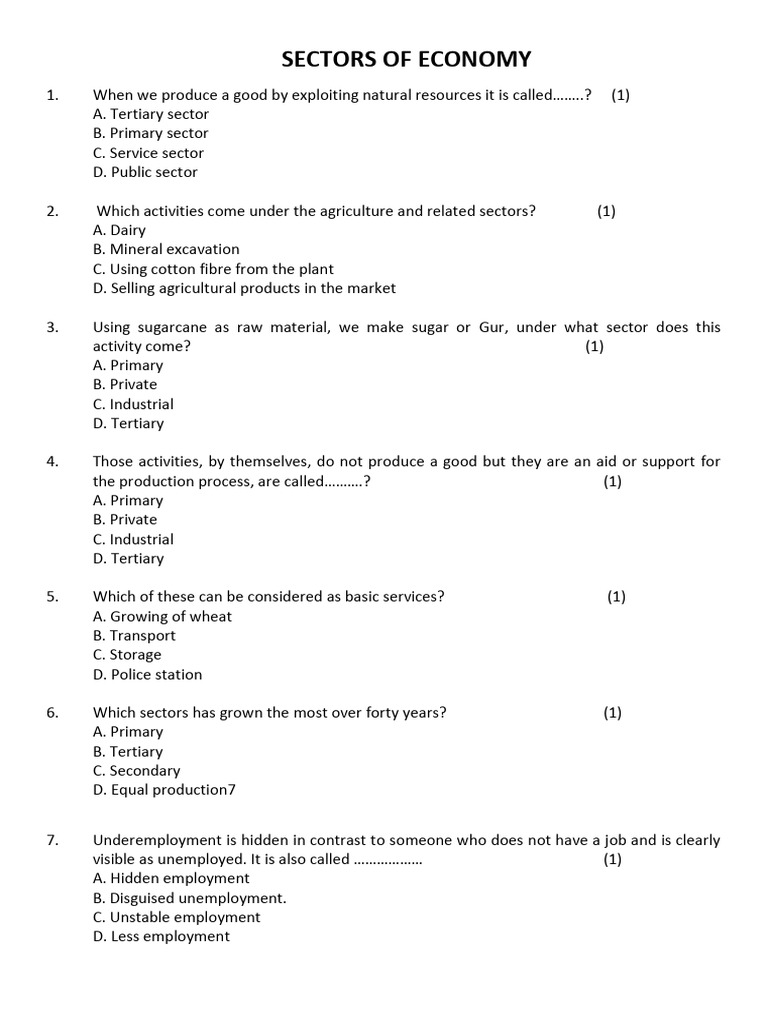 MS Sectors of Economy Questions | PDF | Gross Domestic Product ...