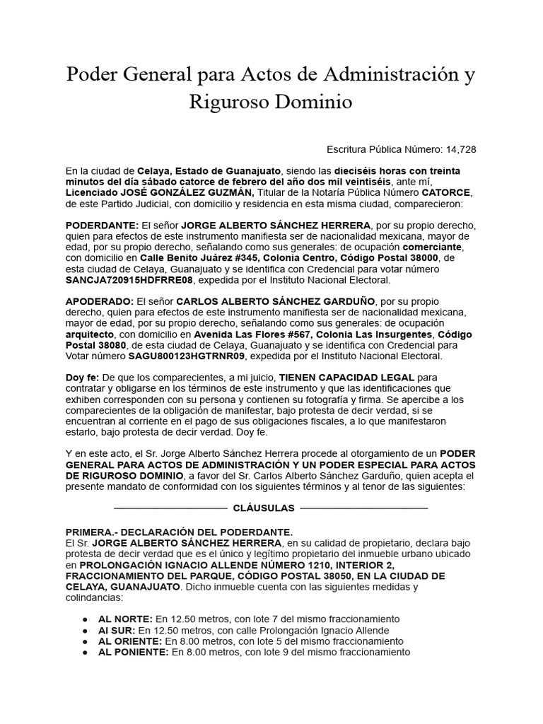 Poder General para Actos de Administración y Riguroso Dominio | PDF ...