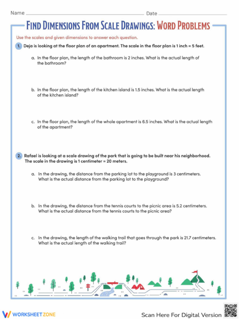 Scale Drawings Word Problems | PDF