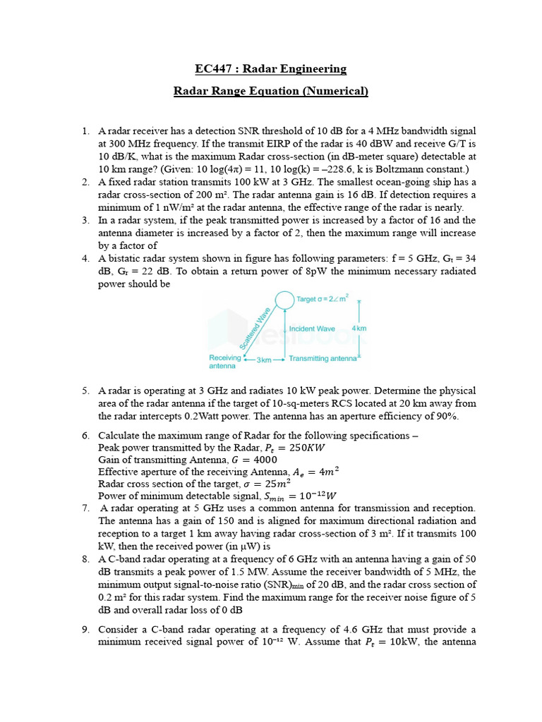 Radar Range Equation Numericals | PDF | Radar | Antenna (Radio)
