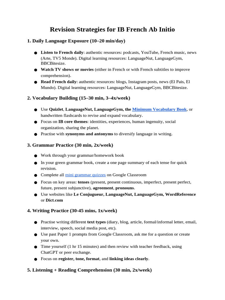 MFL Revision Strategies at IB | PDF | Vocabulary | Reading Comprehension