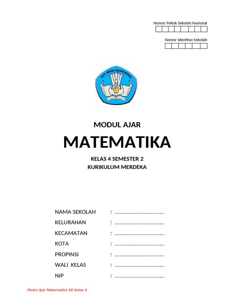 Modul Ajar Matematika Kelas 4 Semester 2 (Gurusekali) | PDF