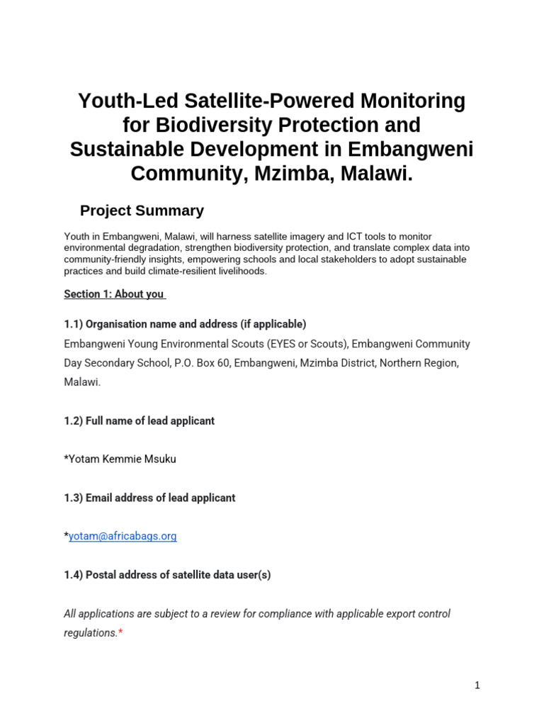Youth-Led Satellite Monitoring For Biodiversity Protection in ...