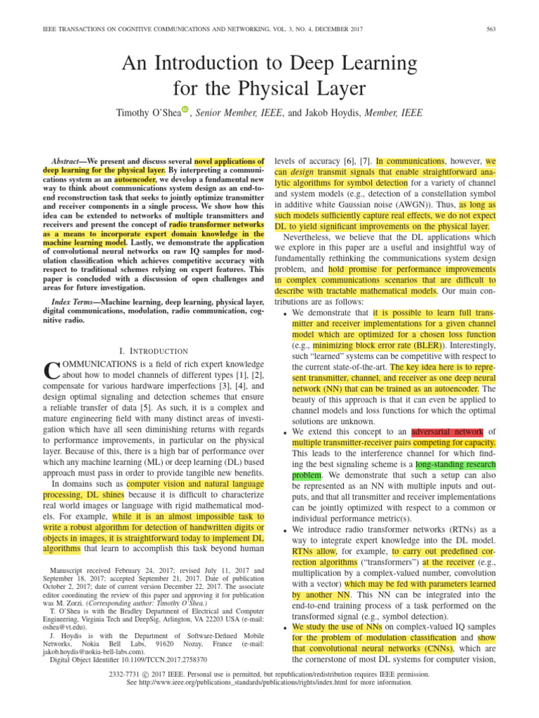 An Introduction To Deep Learning For The Physical Layer | PDF | Deep ...
