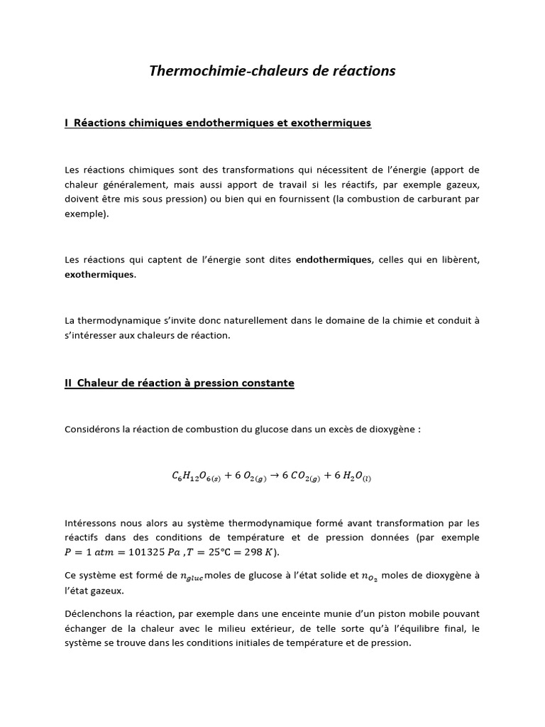 Thermochimie | PDF | Enthalpie | Capacité thermique