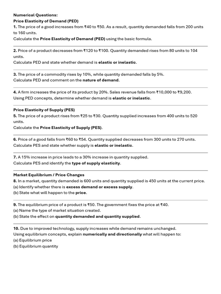 PED Revision Worksheet | PDF | Demand | Price Elasticity Of Demand