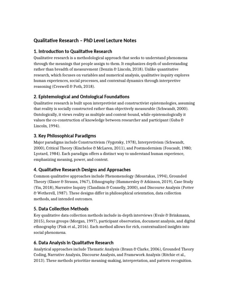 Qualitative Research PHD Lecture Notes | PDF | Qualitative Research ...