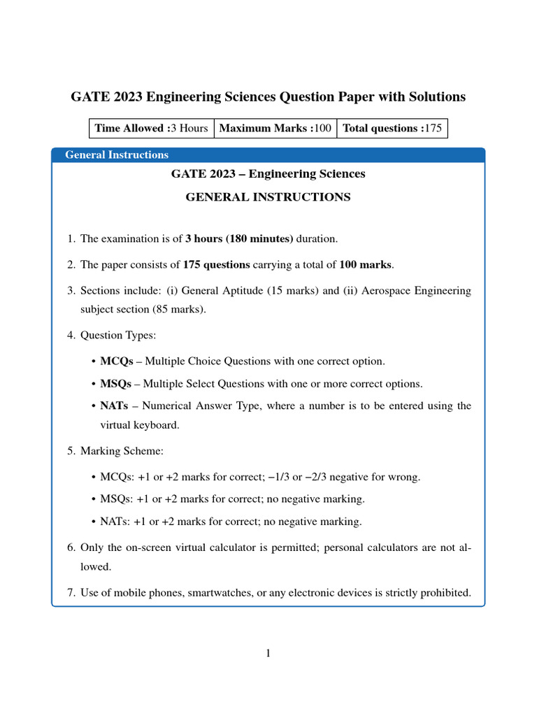 GATE 2023 Engineering Sciences | PDF | Shear Stress | Soft Matter