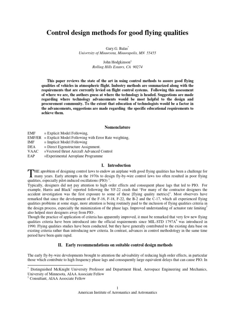 Control Design Methods For Good Flying Qualities | PDF | Control Theory ...