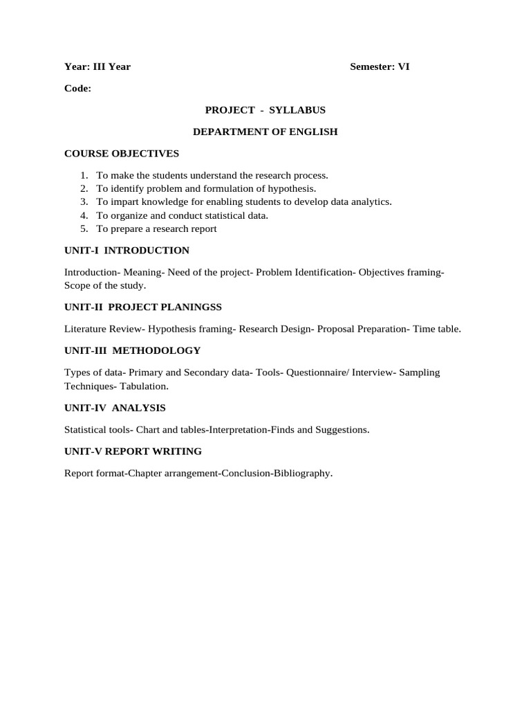 Bba Project Syllabus | PDF