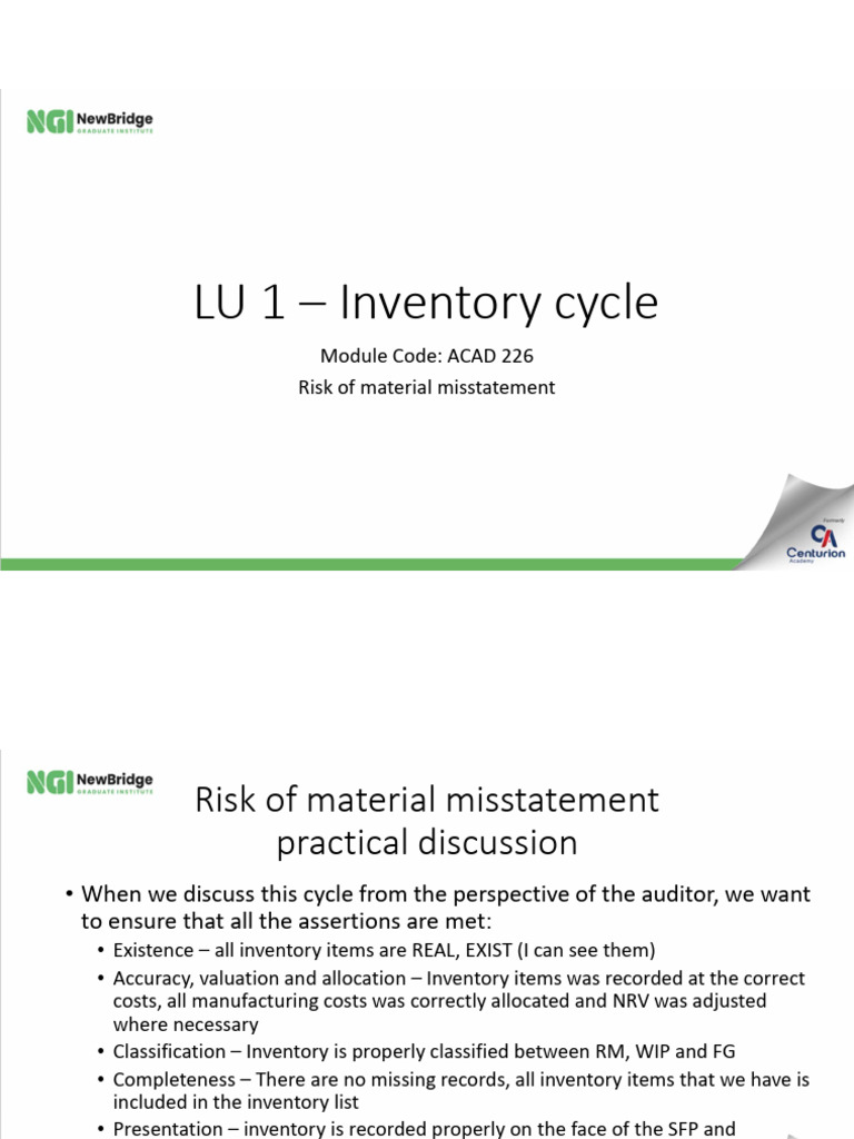 LU 1 Inventory Cycle Week 3 - Risk of Material Misstatement | PDF
