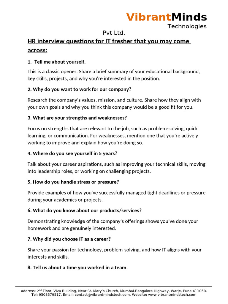 HR Round Interview Questions | PDF | Agile Software Development ...