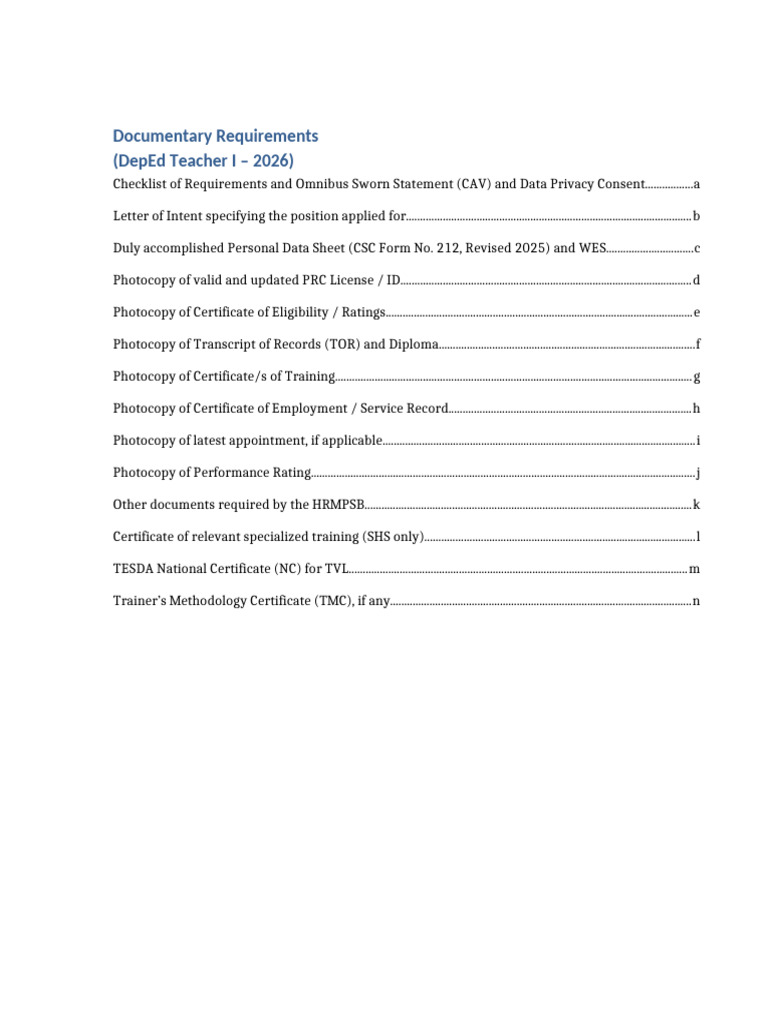 DepEd Teacher I Requirements Dotted Right Letters | PDF