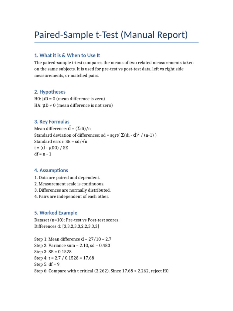 Paired T Test Report | PDF | Student's T Test | Statistical Hypothesis ...