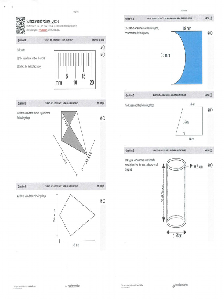 Surface Area, Volume - Class Maths 3 | PDF | Area | Volume