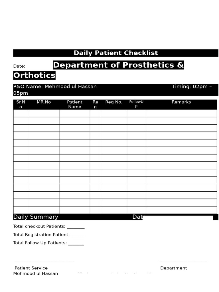 Daily Patient Checklist | PDF