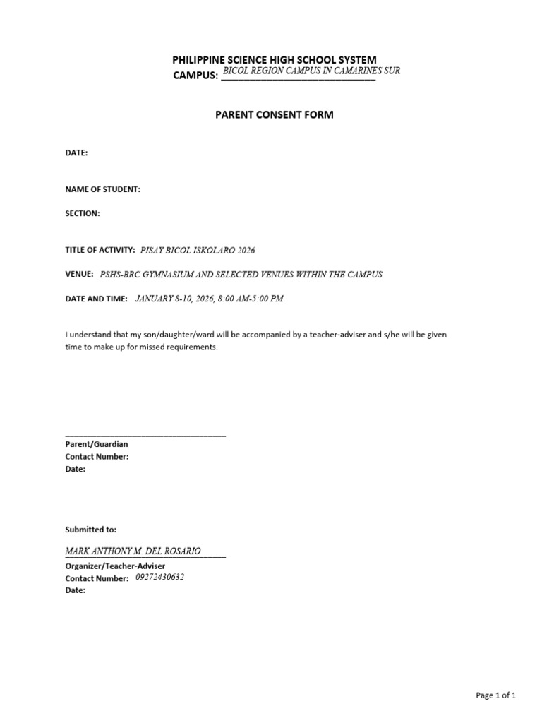 Iskolaro 2026 - Parent Consent Form | PDF