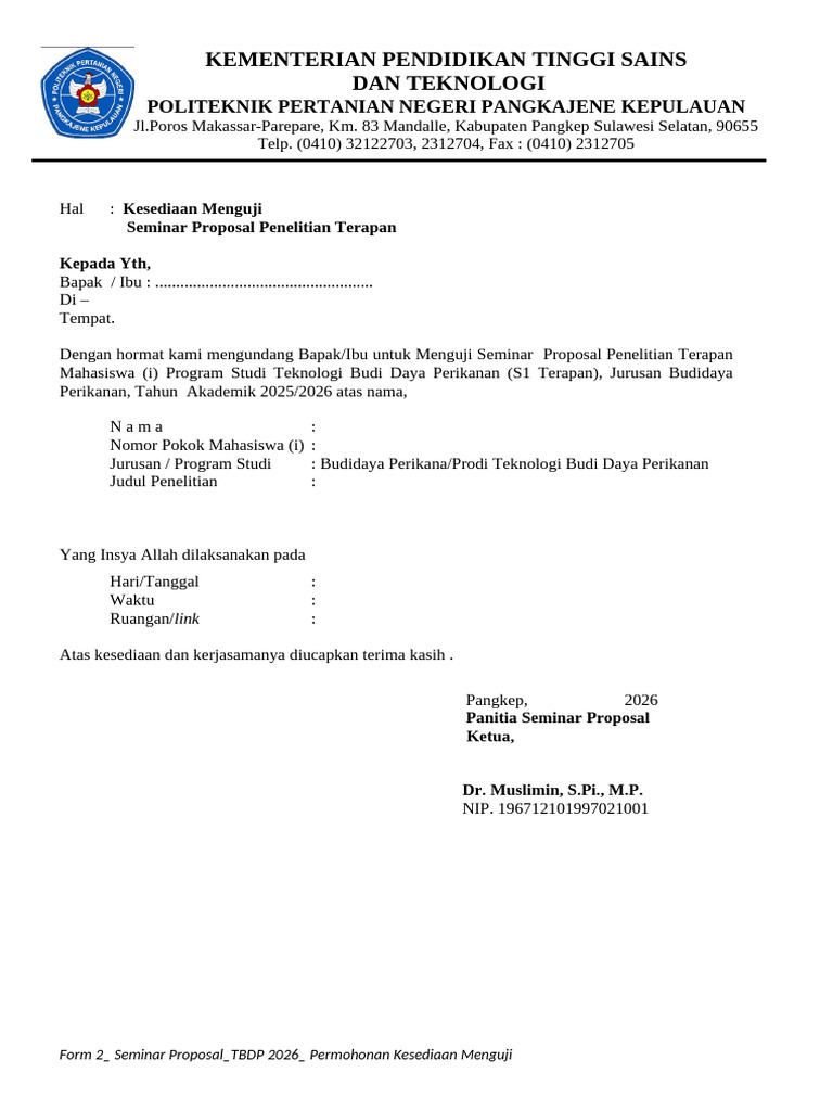FORM 2. Kesediaan Menguji Seminar (4 Rangkap) | PDF