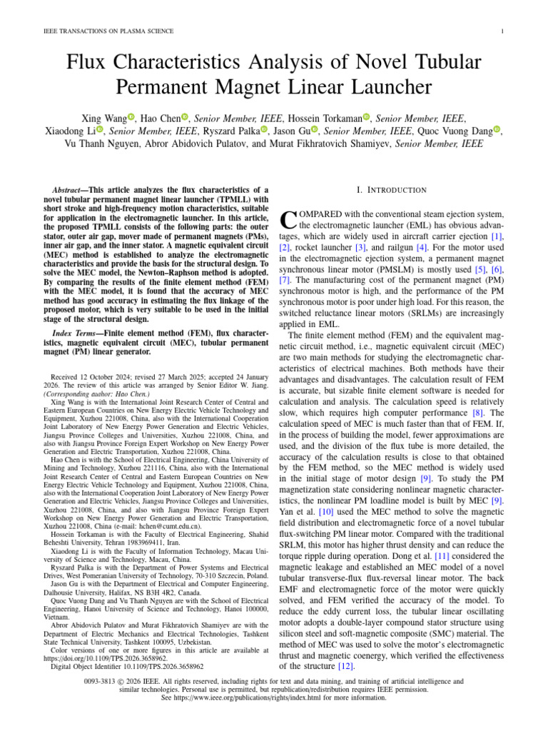 Flux Characteristics Analysis of Novel Tubular Permanent Magnet Linear ...