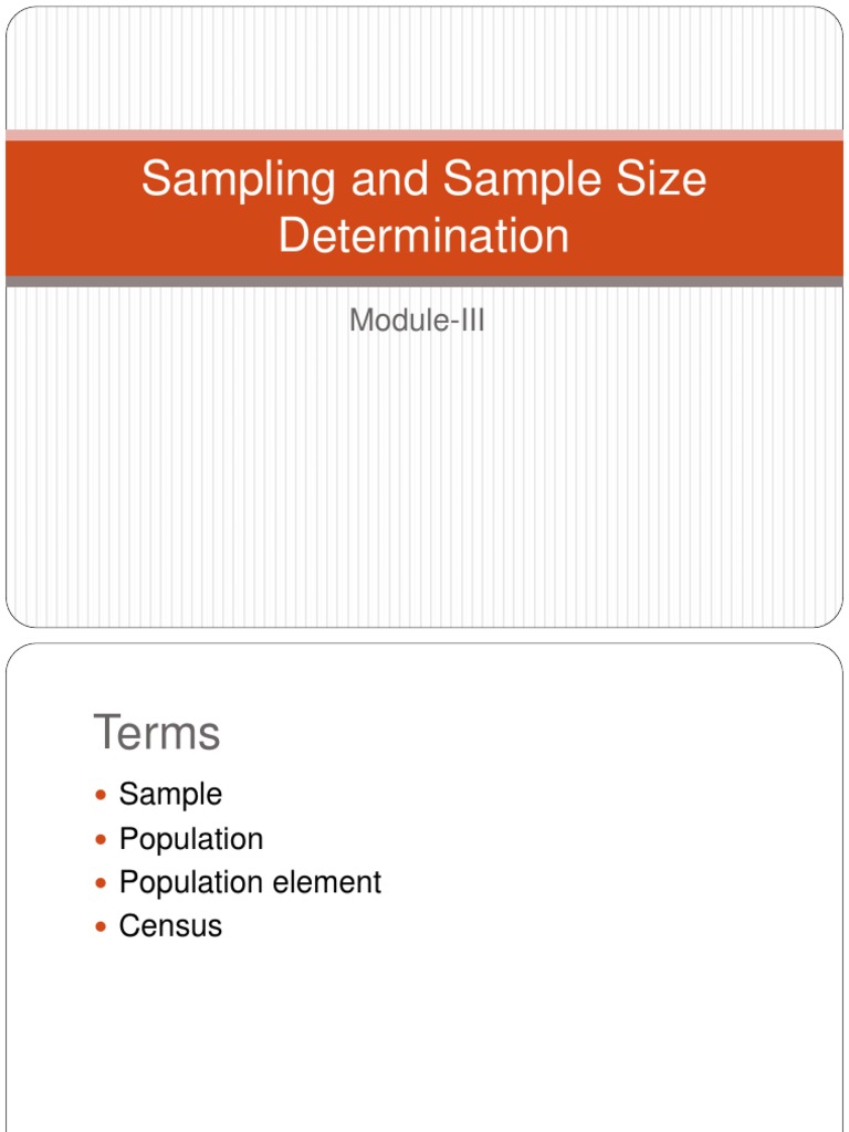 Sampling and Sample Size Determination Stratified Sampling Sampling