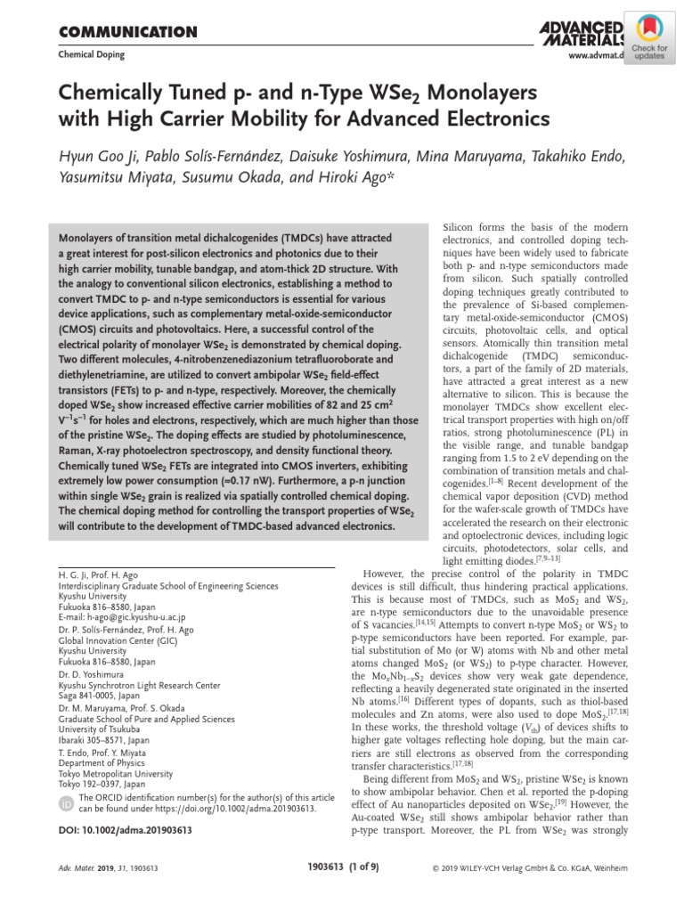 Chemically Tuned P - and N-Type WSe2 Monolayers With High Carrier ...